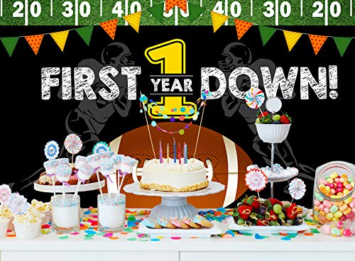 Ticuenicoa 7x5ft Football Themed 1st Birthday Backdrop Happy Birthday Party Decorations for Boy First Down Photography Background for First Birthday Party Newborn Birthday Banner Photo Booth Props