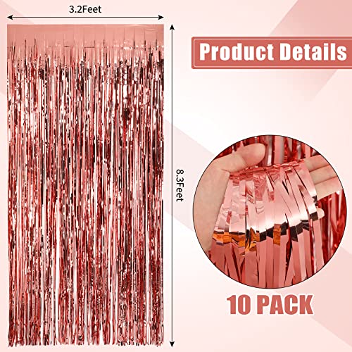 10 Pcs Rose Gold Fringe Curtain 3.2 x 8 Feet Rose Gold Party Streamers Rose Gold Birthday Backdrop Party Curtain Decorations Metallic Backdrop Curtains for Wedding Engagement Bachelorette Party