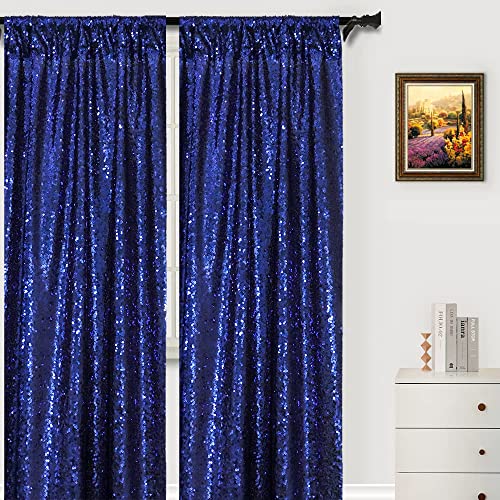 AMZLOKAE Sequin Curtains 2 Panels 2FTx8FT Navy Blue Sequin Curtain Backdrop Sequin Window Curtains Photography Backdrop Glitter Backdrop for Birthday Party Navy Fabric Sparkle Sequin Backdrop