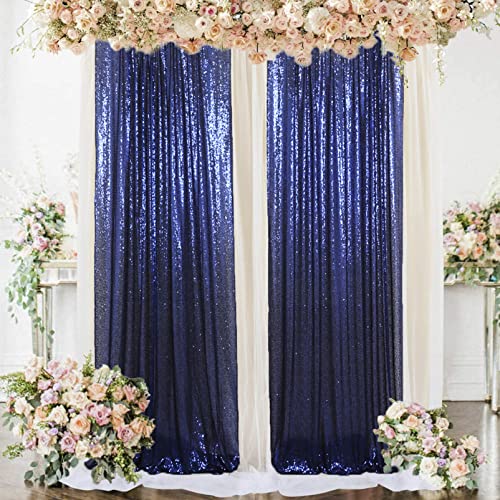 AMZLOKAE Sequin Curtains 2 Panels 2FTx8FT Navy Blue Sequin Curtain Backdrop Sequin Window Curtains Photography Backdrop Glitter Backdrop for Birthday Party Navy Fabric Sparkle Sequin Backdrop