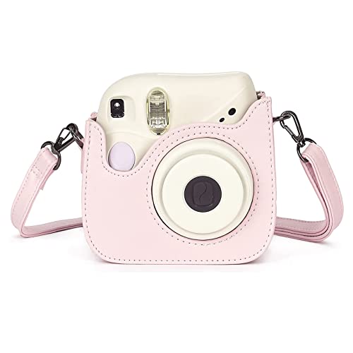 Phetium Protective Case Compatible with Instax Mini 7+ 7s 7c Instant Film Camera/Polaroid PIC-300, Premium Vegan Leather Bag Cover with Removable Strap (Blush Pink)