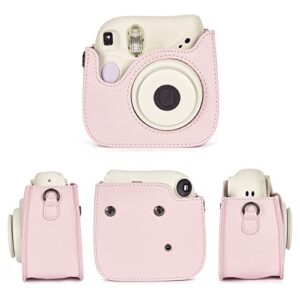 Phetium Protective Case Compatible with Instax Mini 7+ 7s 7c Instant Film Camera/Polaroid PIC-300, Premium Vegan Leather Bag Cover with Removable Strap (Blush Pink)