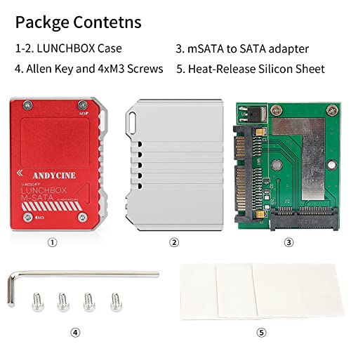 ANDYCINE Magnalium Case for mSATA SSD Compatible for Atomos Ninja V,V+, Ninja Flame, Ninja Inferno, and Shogun Inferno  with mSATA to SATA Adapter