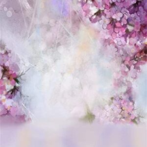 Laeacco Floral Background 5x7ft Oil Painting Watercolor Drawing Wall Flowers Photography Background Light Purple Blooming Spring Cherry Blossoms Abstract Photo Studio Backdrop Bokeh Children Photos