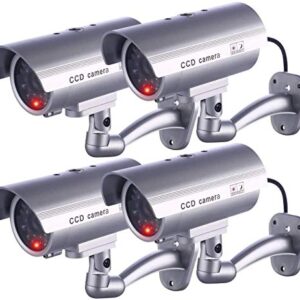 IDAODAN Dummy Security Camera, Fake Cameras CCTV Surveillance System with Realistic Simulated LEDs for Home Security + Warning Sticker Outdoor/Indoor Use (4 Pack)