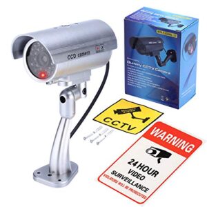 IDAODAN Dummy Security Camera, Fake Cameras CCTV Surveillance System with Realistic Simulated LEDs for Home Security + Warning Sticker Outdoor/Indoor Use (4 Pack)