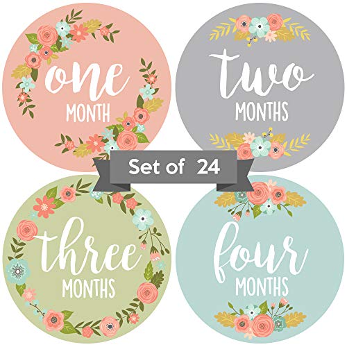 Baby Monthly Stickers | Floral Baby Milestone Stickers | Newborn Girl Stickers | Month Stickers for Baby Girl | Baby Girl Stickers | Newborn Monthly Milestone Stickers (Set of 24)