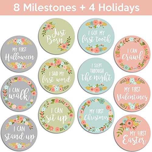 Baby Monthly Stickers | Floral Baby Milestone Stickers | Newborn Girl Stickers | Month Stickers for Baby Girl | Baby Girl Stickers | Newborn Monthly Milestone Stickers (Set of 24)