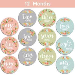 Baby Monthly Stickers | Floral Baby Milestone Stickers | Newborn Girl Stickers | Month Stickers for Baby Girl | Baby Girl Stickers | Newborn Monthly Milestone Stickers (Set of 24)