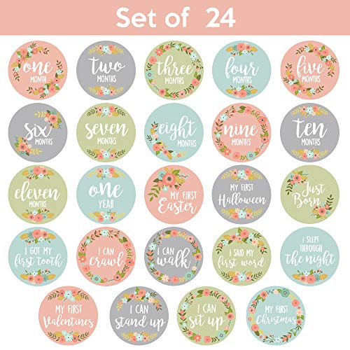 Baby Monthly Stickers | Floral Baby Milestone Stickers | Newborn Girl Stickers | Month Stickers for Baby Girl | Baby Girl Stickers | Newborn Monthly Milestone Stickers (Set of 24)