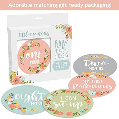 Baby Monthly Stickers | Floral Baby Milestone Stickers | Newborn Girl Stickers | Month Stickers for Baby Girl | Baby Girl Stickers | Newborn Monthly Milestone Stickers (Set of 24)