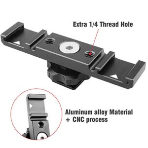 Dual Cold Shoe Mount Bracket,Chromlives Dual Hot Shoe Extension Bar,Cold Shoe Mount Plate Adapter,Aluminum Dual Shoe Extension Bracket with Cable Slot Bayonet for Microphone,Led Video Light,Monitors