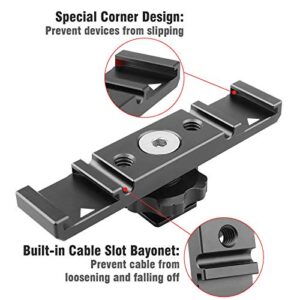 Dual Cold Shoe Mount Bracket,Chromlives Dual Hot Shoe Extension Bar,Cold Shoe Mount Plate Adapter,Aluminum Dual Shoe Extension Bracket with Cable Slot Bayonet for Microphone,Led Video Light,Monitors