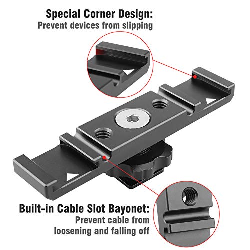 Dual Cold Shoe Mount Bracket,Chromlives Dual Hot Shoe Extension Bar,Cold Shoe Mount Plate Adapter,Aluminum Dual Shoe Extension Bracket with Cable Slot Bayonet for Microphone,Led Video Light,Monitors