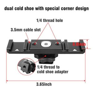 Dual Cold Shoe Mount Bracket,Chromlives Dual Hot Shoe Extension Bar,Cold Shoe Mount Plate Adapter,Aluminum Dual Shoe Extension Bracket with Cable Slot Bayonet for Microphone,Led Video Light,Monitors