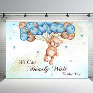 mehofond 7x5ft bear boy baby shower backdrop we can bearly wait to meet you blue brown balloons gold glitter photography background party banner cake table decor photo booth props supplies