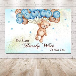 MEHOFOND 7x5ft Bear Boy Baby Shower Backdrop We Can Bearly Wait to Meet You Blue Brown Balloons Gold Glitter Photography Background Party Banner Cake Table Decor Photo Booth Props Supplies