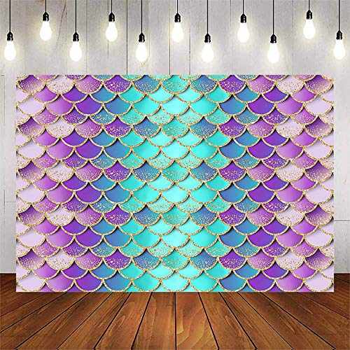 Avezano Mermaid Backdrops for Girls Birthday Glitter Mermaid Scales Princess Baby Shower Party Decorations Photo Booth Studio Props Banner 8x6ft