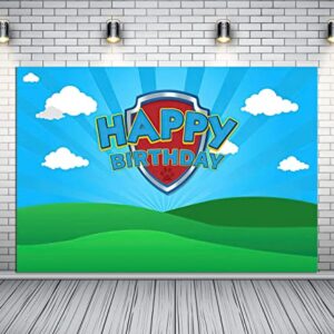 5x3ft Puppy Dog Happy Birthday Photography Backdrops Shield Blue Sky Boys Birthday Party Table Banner Background for 1st