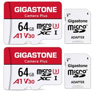 [gigastone] 64gb 2-pack micro sd card, camera plus, microsdxc memory card for wyze, video camera, security camera, smartphone, fire tablet, 4k video recording, uhs-i u3 a1 v30, 95mb/s, with adapter