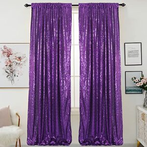 helaku purple sequin backdrop curtains – 2 panels 2.3x8ft purple glitter background backdrop sparkly curtains for birthday wedding party decorations
