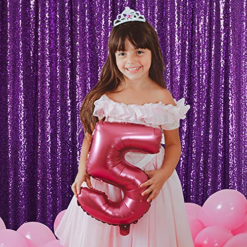 HELAKU Purple Sequin Backdrop Curtains - 2 Panels 2.3x8Ft Purple Glitter Background Backdrop Sparkly Curtains for Birthday Wedding Party Decorations