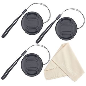 waka Unique Design Lens Cap Bundle, 3 Pcs 67mm Center Pinch Lens Cap and Cap Keeper Leash for Canon Nikon Sony DSLR Camera + Microfiber Cleaning Cloth