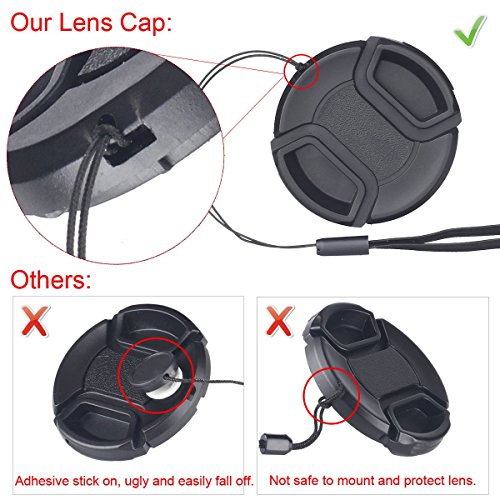 waka Unique Design Lens Cap Bundle, 3 Pcs 67mm Center Pinch Lens Cap and Cap Keeper Leash for Canon Nikon Sony DSLR Camera + Microfiber Cleaning Cloth