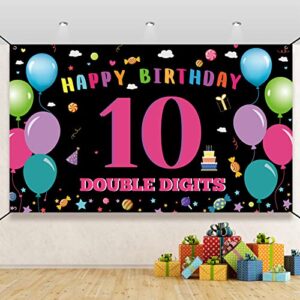 htdzzi 10th birthday decorations for girl, happy 10th birthday backdrop banner, double digits 10 year old birthday party yard sign photo booth props poster decor supplies, fabric, 6.1ft x 3.6ft