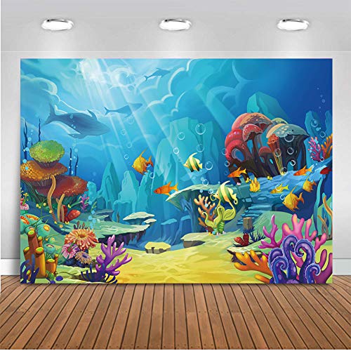 CHAIYA Under The Sea Backdrop Ocean Little Mermaid Backdrop Background for Under The Sea Theme Baby Shower Photo Booth Banner Party Cake Table Decoration 5x3ft 109