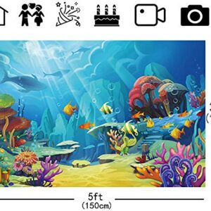 CHAIYA Under The Sea Backdrop Ocean Little Mermaid Backdrop Background for Under The Sea Theme Baby Shower Photo Booth Banner Party Cake Table Decoration 5x3ft 109