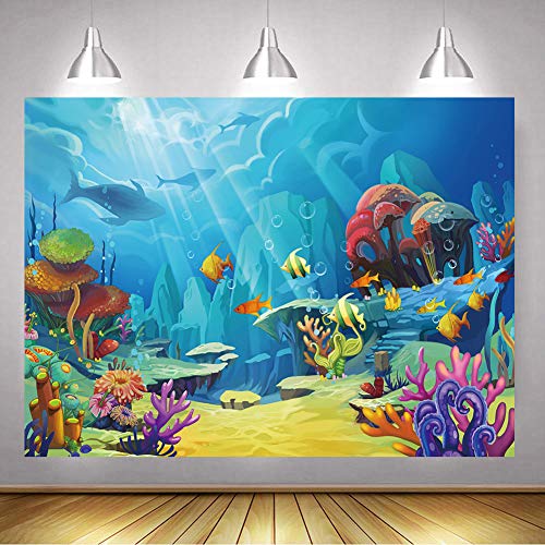 CHAIYA Under The Sea Backdrop Ocean Little Mermaid Backdrop Background for Under The Sea Theme Baby Shower Photo Booth Banner Party Cake Table Decoration 5x3ft 109