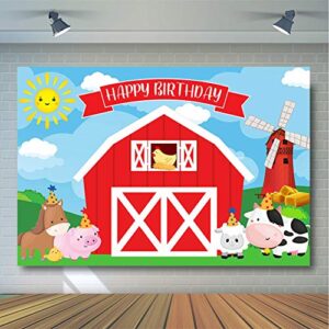 Avezano Farm Backdrop for Kids Birthday Party Decorations Red Barn Farm Animal Photography Background Cartoon Farm Animals Happy Birthday Party Banner Photoshoot Backdrops (7x5ft)