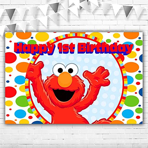 Elmo Backdrop 1st Birthday 5x3ft Red Monster Elmo Birthday Party Background for Kids First Birthday Vinyl Elmo One Year Old Birthday Banner for Boys and Girls