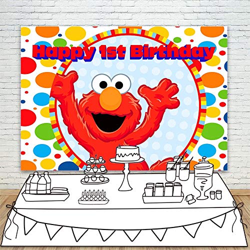 Elmo Backdrop 1st Birthday 5x3ft Red Monster Elmo Birthday Party Background for Kids First Birthday Vinyl Elmo One Year Old Birthday Banner for Boys and Girls