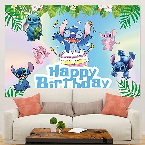 Cartoon Aloha Theme Happy Birthday Photography Backdrop Tropical Summer Photo Background Cartoon Theme Party Decoration Banner 5x3ft