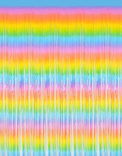 Shiny Rainbow Foil Fringe Curtain - 2pcs 3.2ft x 8.2ft Metallic Tinsel Rainbow Streamers for Photo Booth Backdrop Prop Birthday Wedding Bridal Shower Baby Shower Bachelorette Party Decorations