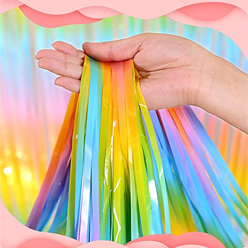 Shiny Rainbow Foil Fringe Curtain - 2pcs 3.2ft x 8.2ft Metallic Tinsel Rainbow Streamers for Photo Booth Backdrop Prop Birthday Wedding Bridal Shower Baby Shower Bachelorette Party Decorations