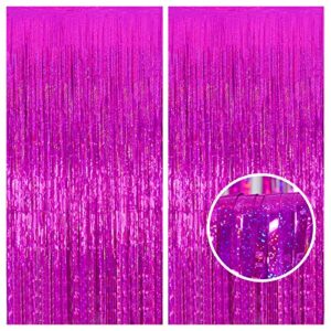 melsan 2 pack 3.2 ft x 8.2 ft tinsel foil fringe curtains backdrop, sparkle foil tinsel curtains for party picture area decoration, rose red