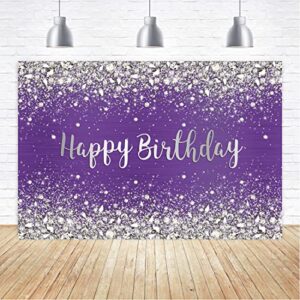 aperturee 6x4ft glitter purple diamonds happy birthday backdrop shinning silver bokeh dots women girls photography background sweet 16 party decorations cake table banner supplies photo booth studio