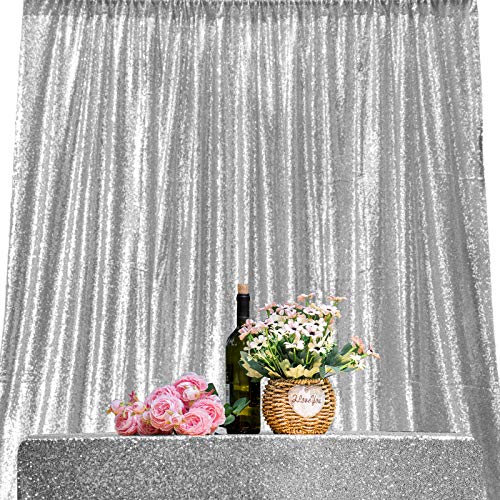 JYFLZQ Silver Sequin Backdrop Curtains 4ft x 6.5ft 1 Panel Glitter Photo Booth Backdrops Sparkly Photography Background Drapes for Parties Wedding Bridal Showers