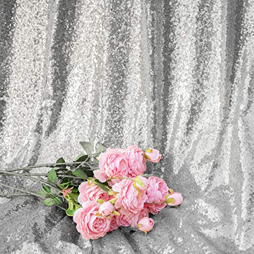 JYFLZQ Silver Sequin Backdrop Curtains 4ft x 6.5ft 1 Panel Glitter Photo Booth Backdrops Sparkly Photography Background Drapes for Parties Wedding Bridal Showers