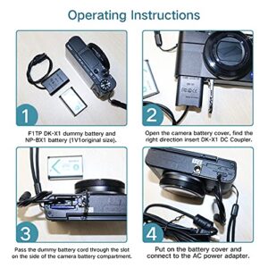 F1TP NP-BX1 Dummy Battery DK-X1 DC Coupler USB Cable kit for Sony Cybershot ZV-1, DSC-RX1, RX1R, RX100 II III IV V VI VII, M2 M3 M4 M5 M6/B M7, HX50 HX90 HX300 WX300 WX350 WX500 Cameras.