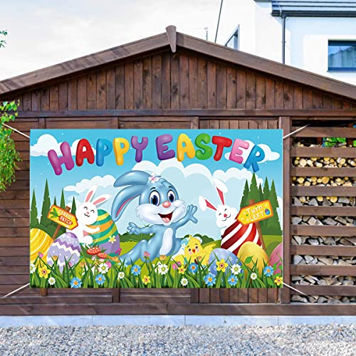 Happy Easter Banner Backdrop for Easter Party Decorations Supplies