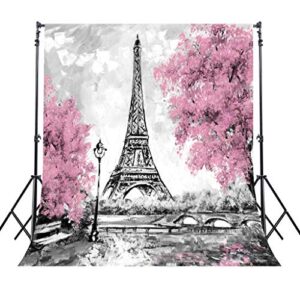 riyidecor eiffel tower backdrop fabric polyester gray paris photography background pink black and white scenic 5wx7h feet decoration celebration props party photo shoot backdrop blush ry-pkke