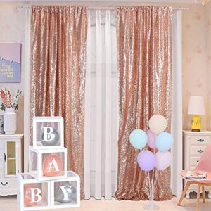 blxsif rose gold sequin backdrop – 2 panels 2.5x8ft glitter rose gold photo backdrop party wedding baby shower curtain sparkle photography background