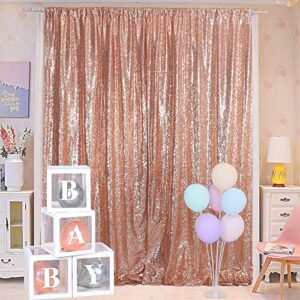 Blxsif Rose Gold Sequin Backdrop - 2 Panels 2.5x8FT Glitter Rose Gold Photo Backdrop Party Wedding Baby Shower Curtain Sparkle Photography Background