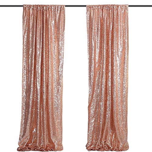 Blxsif Rose Gold Sequin Backdrop - 2 Panels 2.5x8FT Glitter Rose Gold Photo Backdrop Party Wedding Baby Shower Curtain Sparkle Photography Background