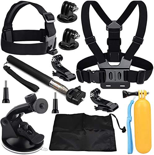 VVHOOY Action Camera Accessories Kit Chest Mount Suction Cup Selfie Stick Head Strap Floating Handle Compatible with Dragon Touch, GoPro HERO11 HERO9 HERO10 HERO8, AKASO EK7000 Brave 4 Brave 7 LE