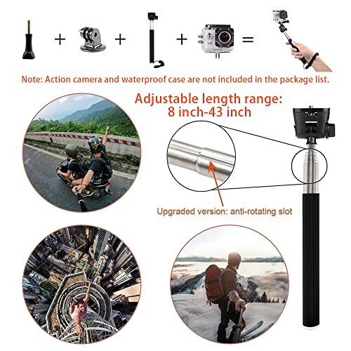 VVHOOY Action Camera Accessories Kit Chest Mount Suction Cup Selfie Stick Head Strap Floating Handle Compatible with Dragon Touch, GoPro HERO11 HERO9 HERO10 HERO8, AKASO EK7000 Brave 4 Brave 7 LE